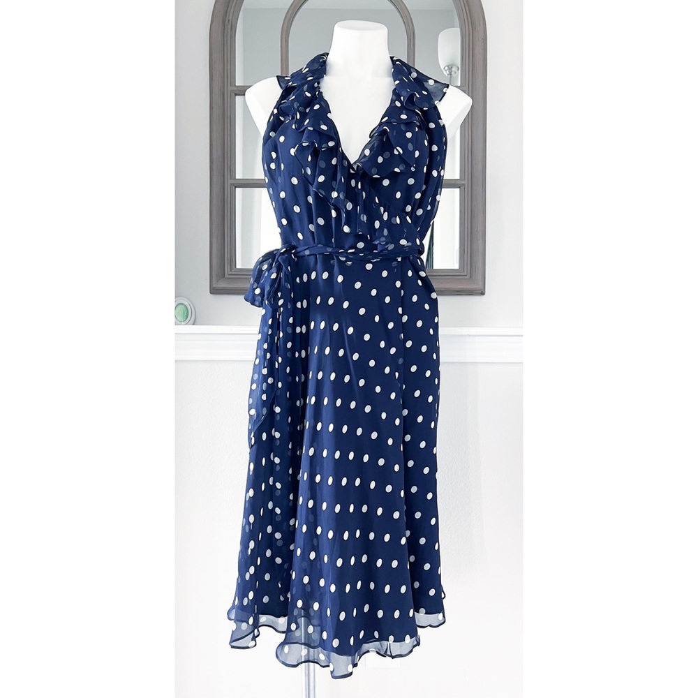Ralph Lauren Navy Polka Dot Midi Dress